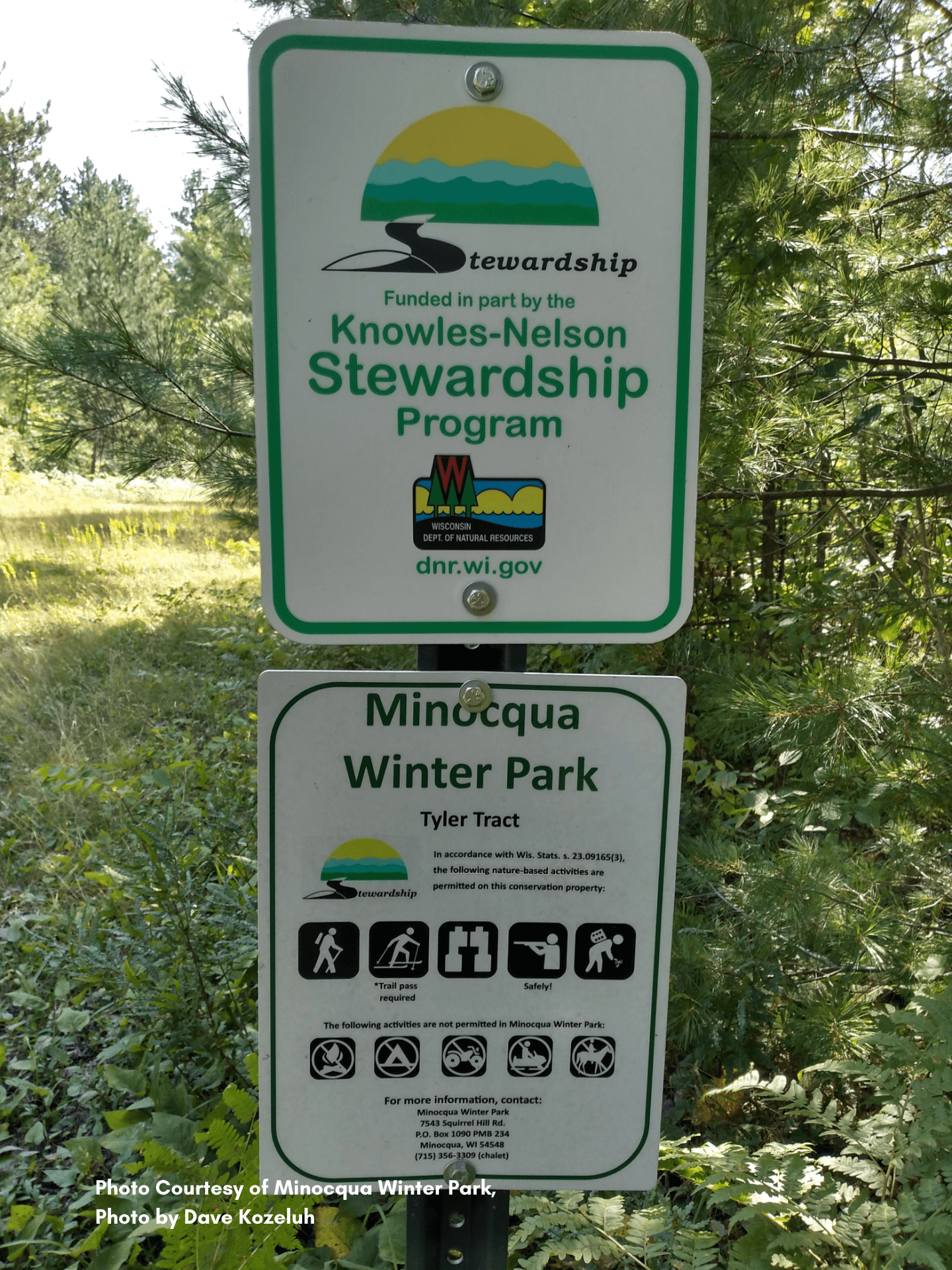 Sign displaying the Knowles-Nelson Stewardship Program logo, which shows that the property in question received Knowles-Nelson funding