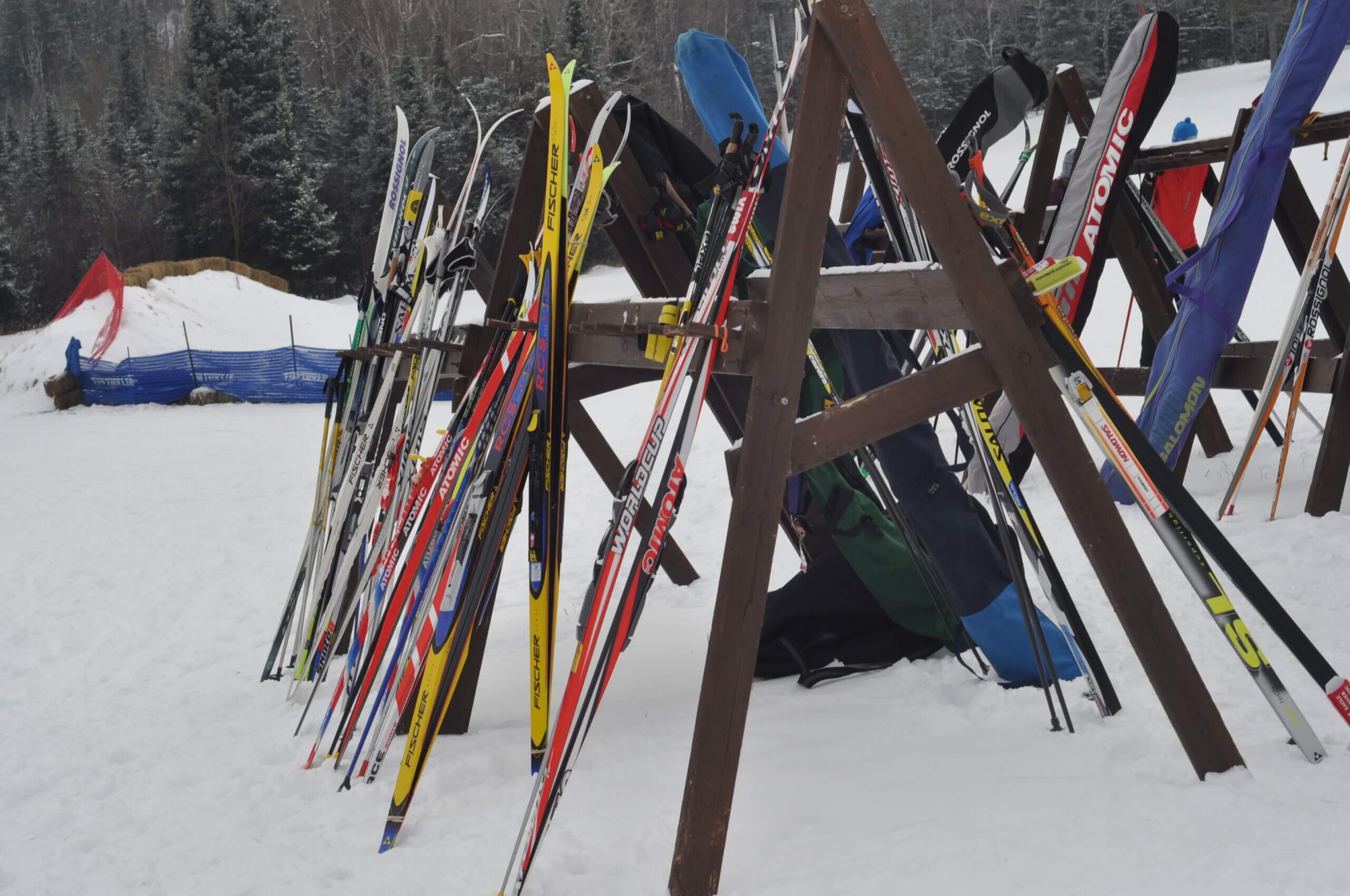 Cross country skis sit against a ski rack at Minoqua's Winter Park, whose purchase was made possible by Wisconsin's Knowles-Nelson Stewardship Program