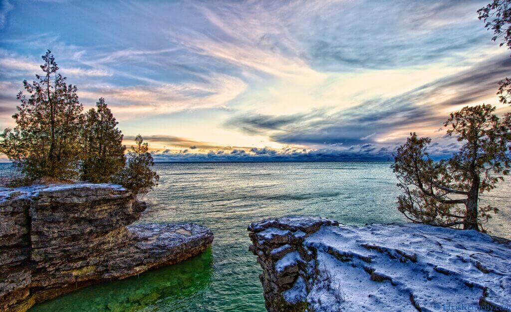 Winter sunrise over Lake Michigan. Across Wisconsin, the Knowles-Nelson Stewardship Program has preserved similar vistas.