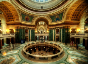 Interior view of the Wisconsin State Capitol rotunda.