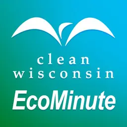 The square logo for Clean Wisconsin's EcoMinute podcast or video series, featuring a stylized white bird/leaf shape on a teal-to-green gradient background.